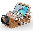 Pezin & Hulin Bamboo Charging Station Organizer for Multiple Devices & Wood Desktop Docking Charging Stand Such As Cell Phone, Tablets, Phone Case and Watch Stand(No USB Charger)