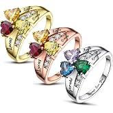 ORFAN Personalized Mothers Rings with 3 Simulated Birthstones and Names Sterling Silver Family Name Ring for Women Custom Anniversary Rings Christmas Gift for Mother Grandmother