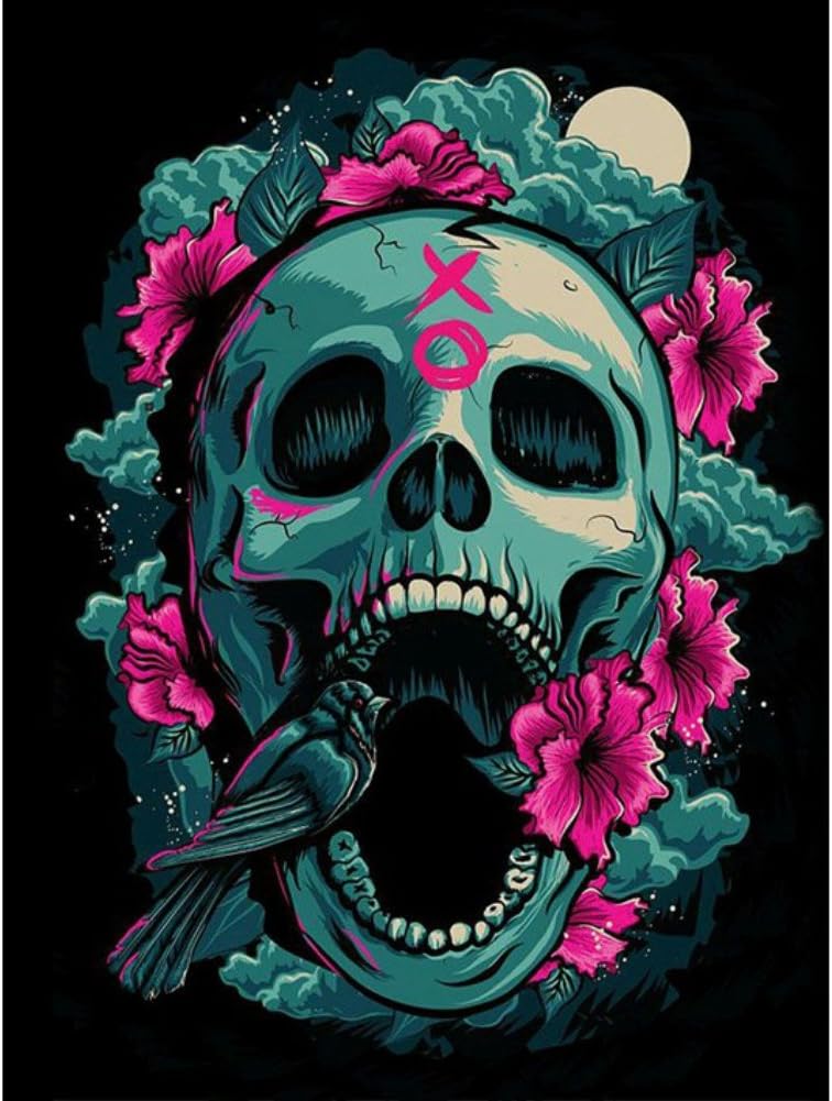 Fairylove Halloween DIY 5D Diamond Painting by Number Kit, Full Diamond Skull Rhinestone Embroidery Cross Stitch Arts Craft for Wall Decor (Skull, 12 x 16 inch)