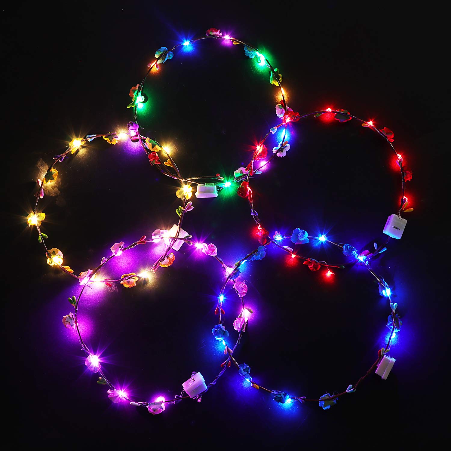 LED Flower Crown,Kapmore 12PCS Adjustable Flower Wreath Headband Luminous 10 LED Flower Headpiece Flower Headdress for Girls Women Wedding Festival Holiday Christmas Halloween Party Accessories