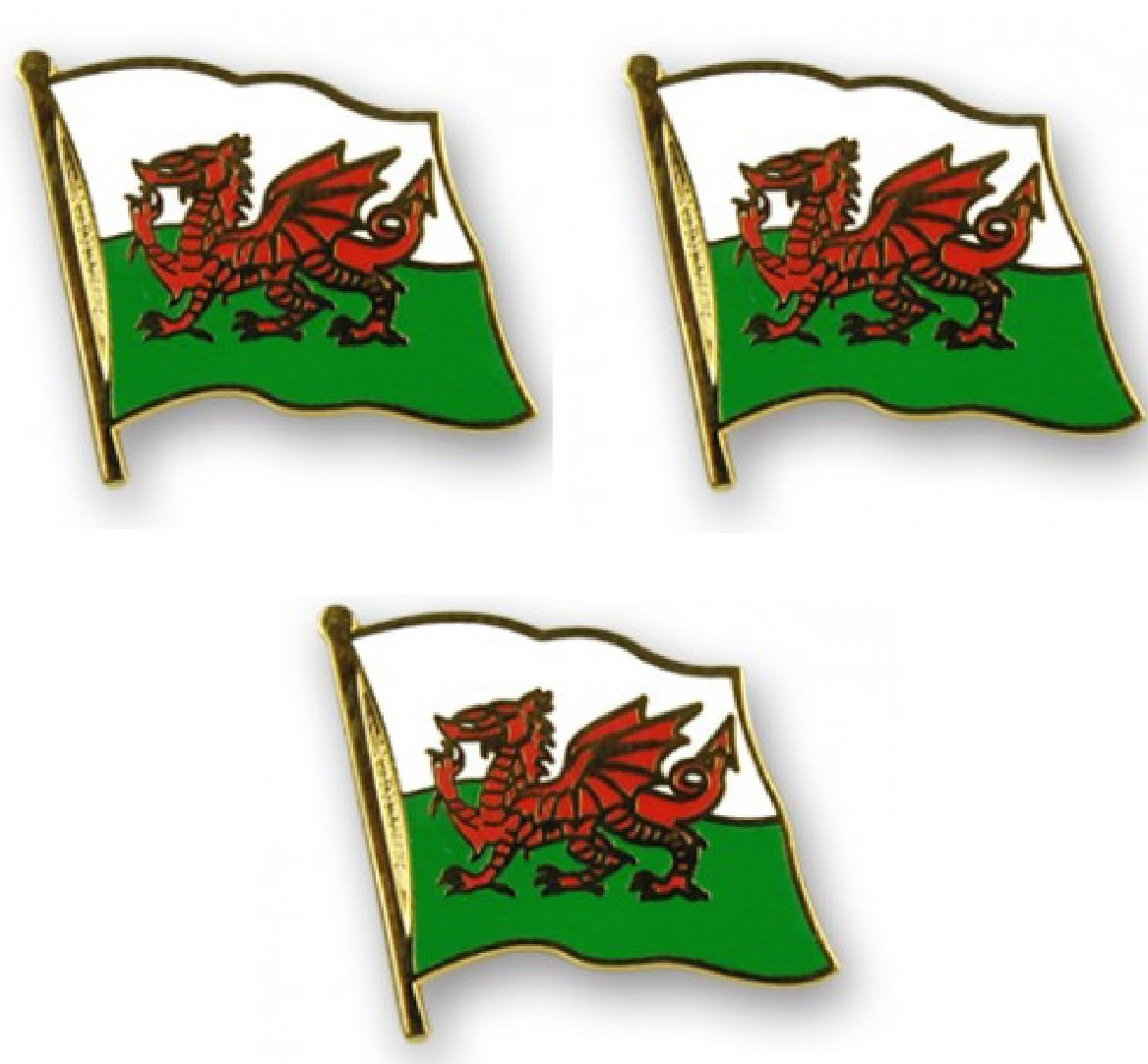 set of 3 x Flag of Wales Pin Badges