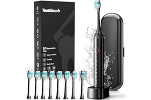 CEMOBENE Electric Toothbrush, Sonic Type for Adults & Teens, 8 Brush Heads, Travel Case, 6 Modes, 40000 VPM Electric Motor, IPX7 Waterproof, 2 Minutes Timer, One Charge for 100 Days - Black