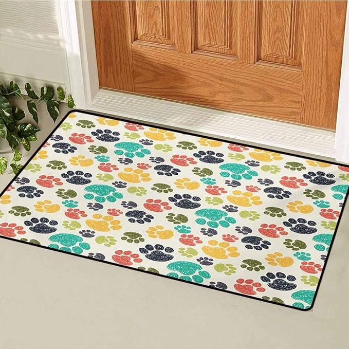 Bghnifs Dog Lover Universal Door Mat Cute Hand Drawn Paw Print Doodles