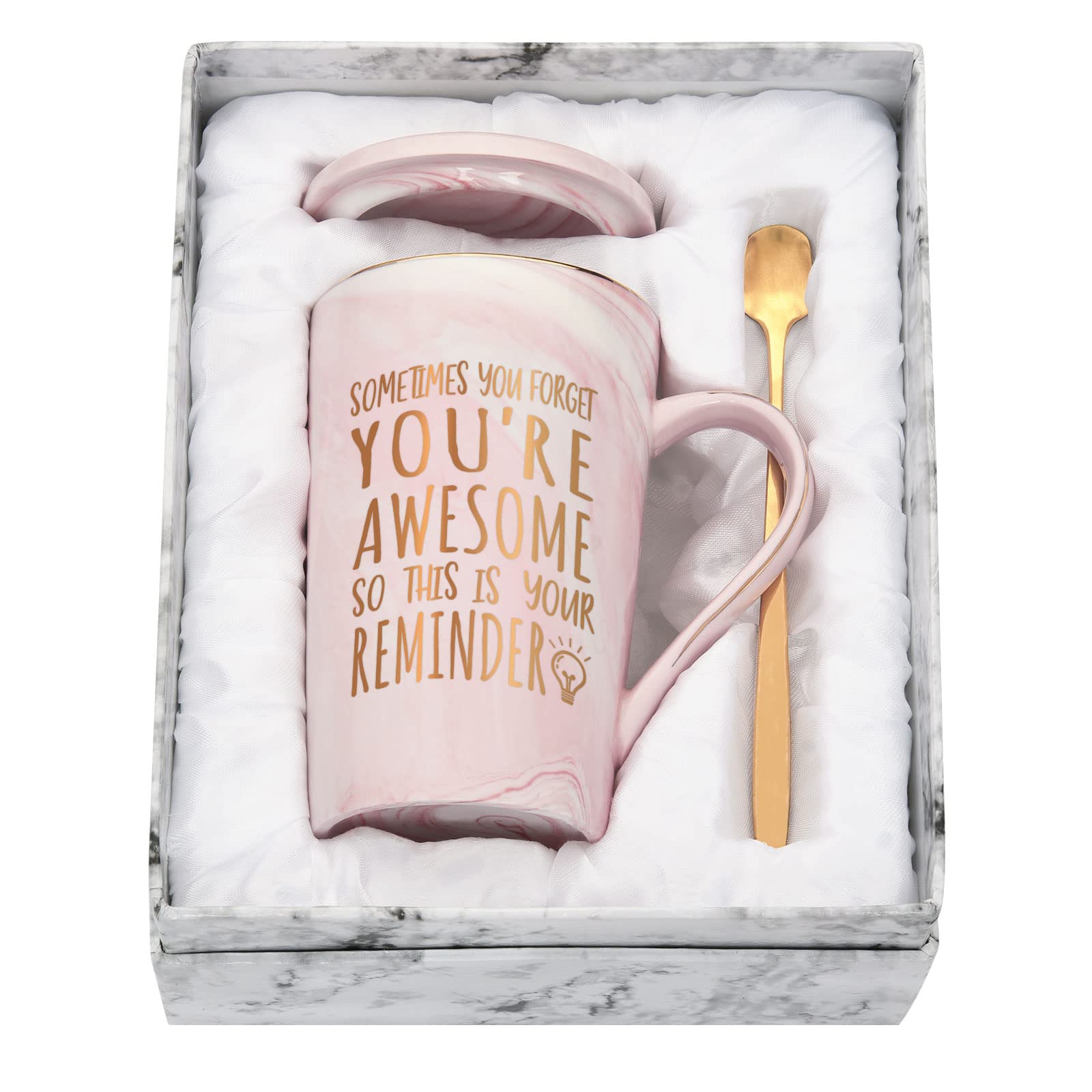 Joymaking Thank You Gifts , Sometimes You Forget You are Awesome Mug, Congratulations Gifts, Employee Appreciation Gifts, Inspirational Encouragement Gifts , Friends, Coworker with Gift Box, Pink