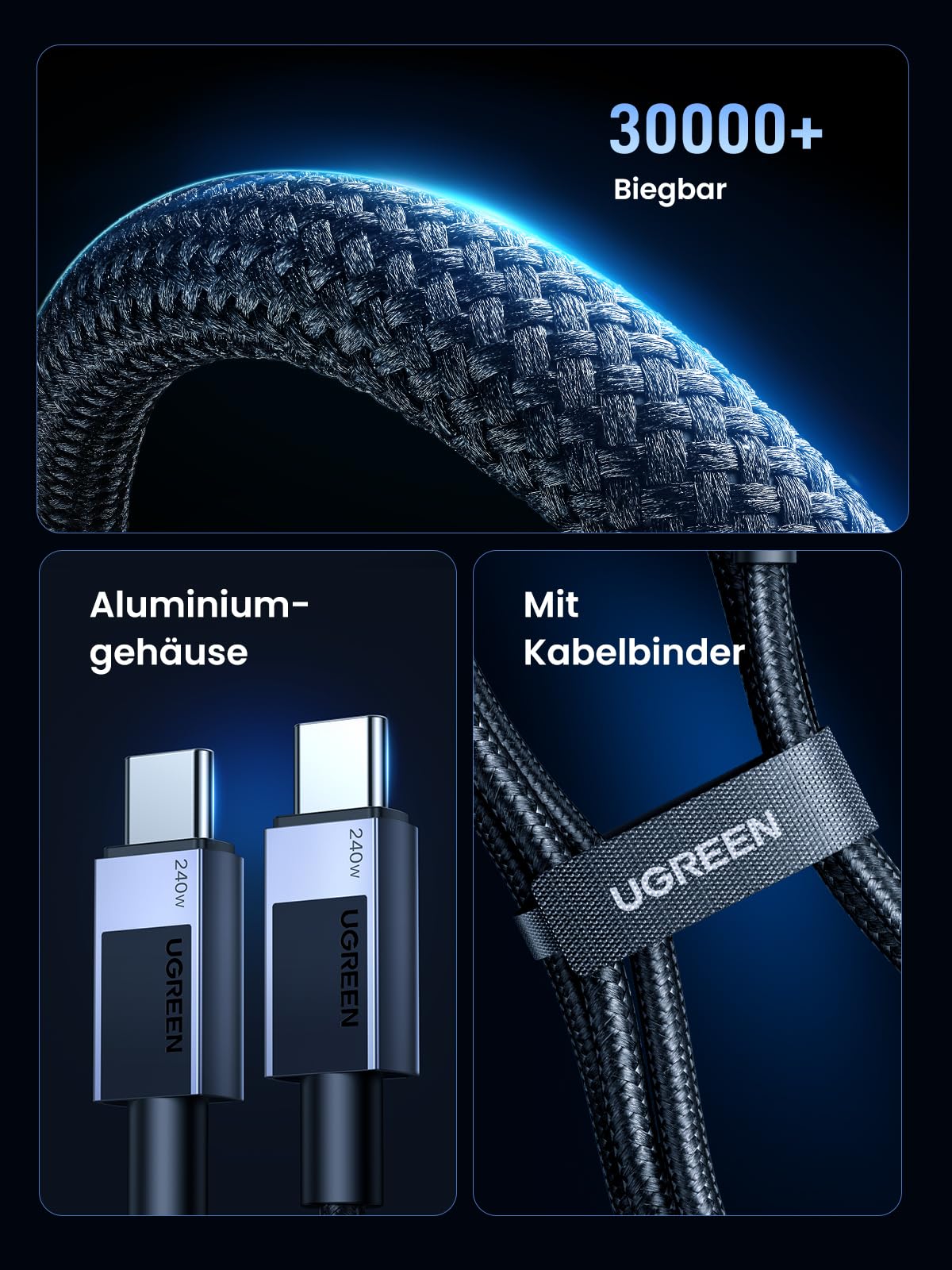 UGREEN 240W USB C auf USB C Kabel PD 3.1 USB C Ladekabel Schnellladekabel kompatibel mit iPhone 17/Air/16/15, M3 MacBook Pro/Air, iPad Pro/Air 2024, Galaxy S24 Ultra Pixel 9, Steam Deck usw. (1M) 6