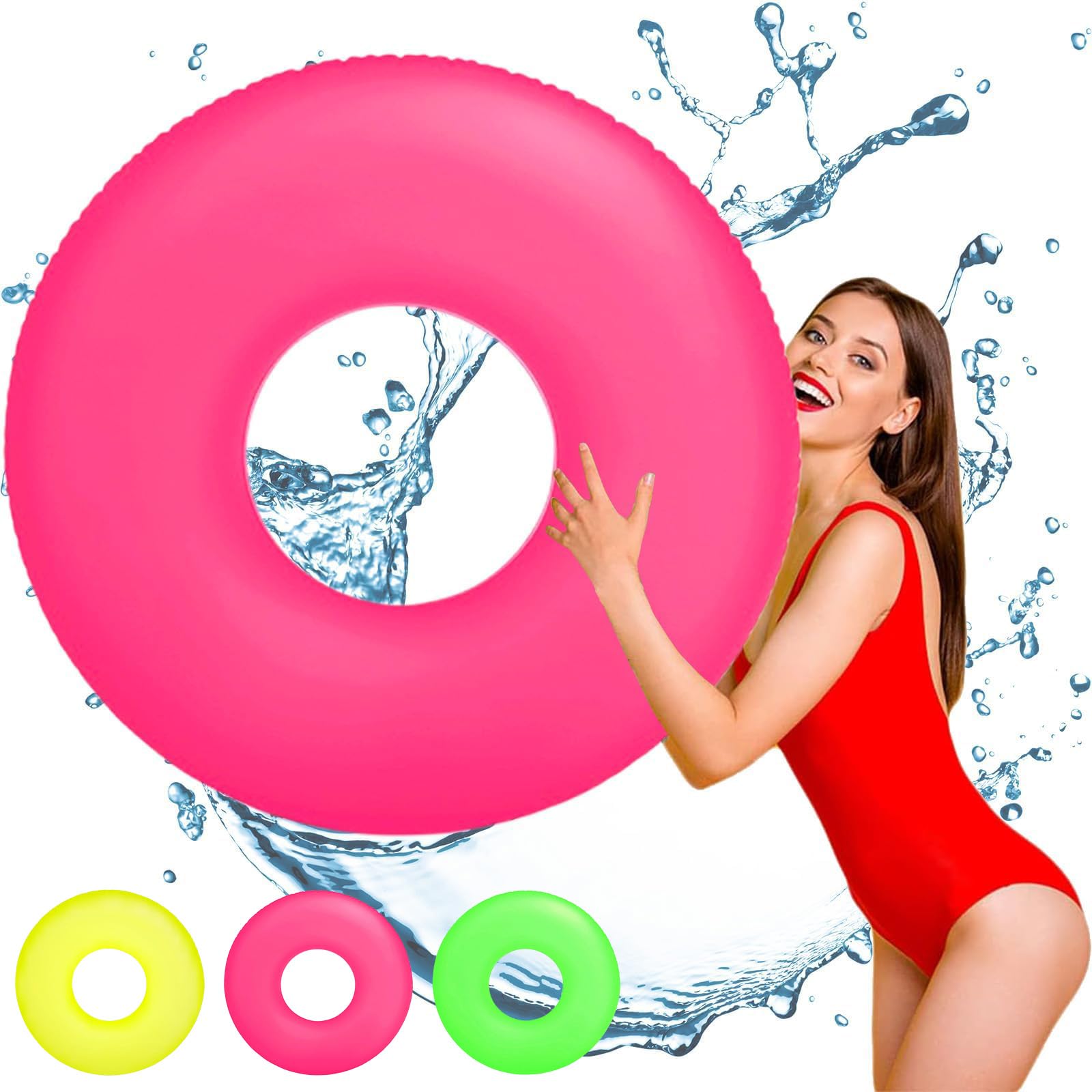 POPOYU Pink Pool Floats for adults Inflatable Ring 91 cm in Diameter Float Tube Tubes Fun Water Toys Summer Swimming Outdoor Beach Party Supplies, Large Size — image 1