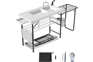 Dragosum Fish Cleaning Table, Portable Folding Camping Table with Folding Grill Extension Board, Fish Cleaning Station with Dual Sinks, Hose Hook Up