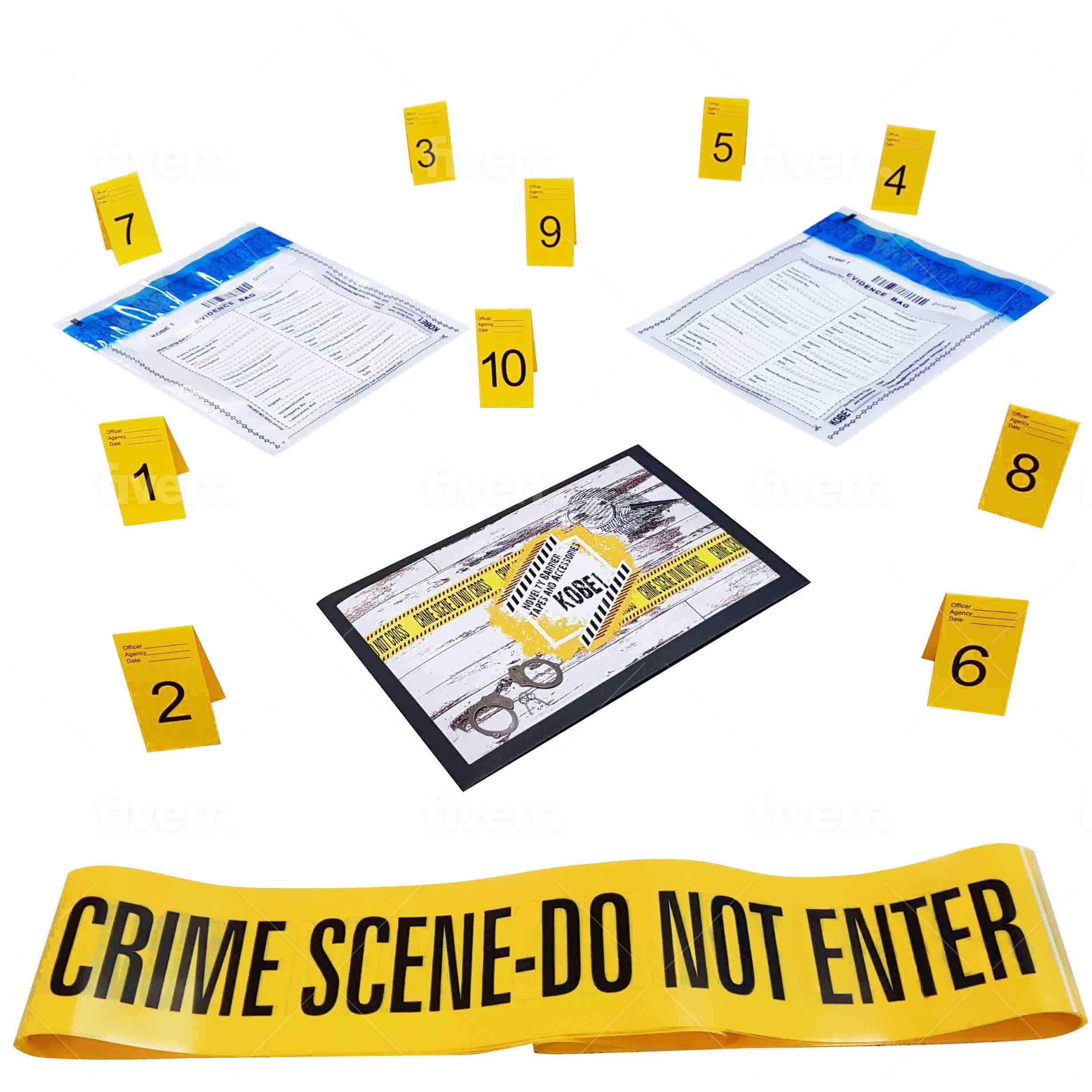 Kobe1 Crime Scene Kit: Crime Scene Tape Do Not Enter (20m x 7.5cm), Evidence Bags (8), Photo Evidence Frames (Cards:1 to 20, 7cm x 4cm Folded) - For Teens & Kids