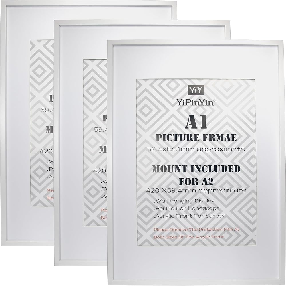 YiPinYin White A1 Boxed Gallery Frames Set of 3 for A2 Photos - MDF