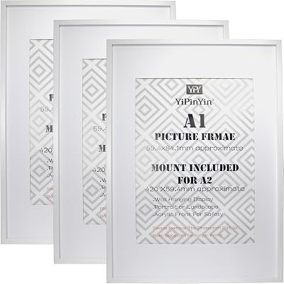 YiPinYin White A1 Boxed Gallery Frames Set of 3 for A2 Photos - MDF