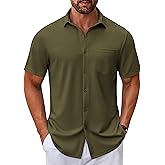 COOFANDY Mens Casual Button Down Shirt Untucked Short Sleeve Strech Wrinkle Free Dress Shirts