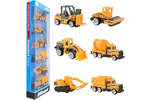 BenRich 6Pcs Mini Die Cast Car 1/64 Scale Alloy Construction Truck Vehicle Model Toy Set - Dump, Excavator, Forklift, Road Roller, Bulldozer, Mixer - Toy Cars for Kids Boys Girls Birthday Xmas Present