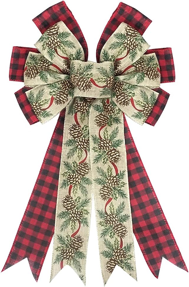 Bows & Ribbons - Large Christmas Bows for Wreaths, Red and Black Plaid Buffalo Bow Green Holiday Wreath Bows Thanksgiving Wreath Bows DIY Crafts Bow Large Burlap Bow for Christmas Wedding Party Decorations