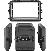 VEVOR 6U Rack Case, 12 in Depth, Rackmount Flight Case Shallow Rack with Microphone Compartment, Polyethylene Construction, Recessed Latches, Easy Installation, for Amplifier, 8.7 in Internal Depth