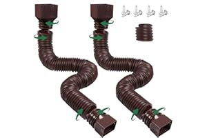 FEILAYDUN 2 Pack Rain Gutter Downspout Extensions, Upgraded Flexible Drain Downspout Extender, Rainwater Drainage Diverter with Mini Connector, Extendable from 20 to 127 Inches(Brown)