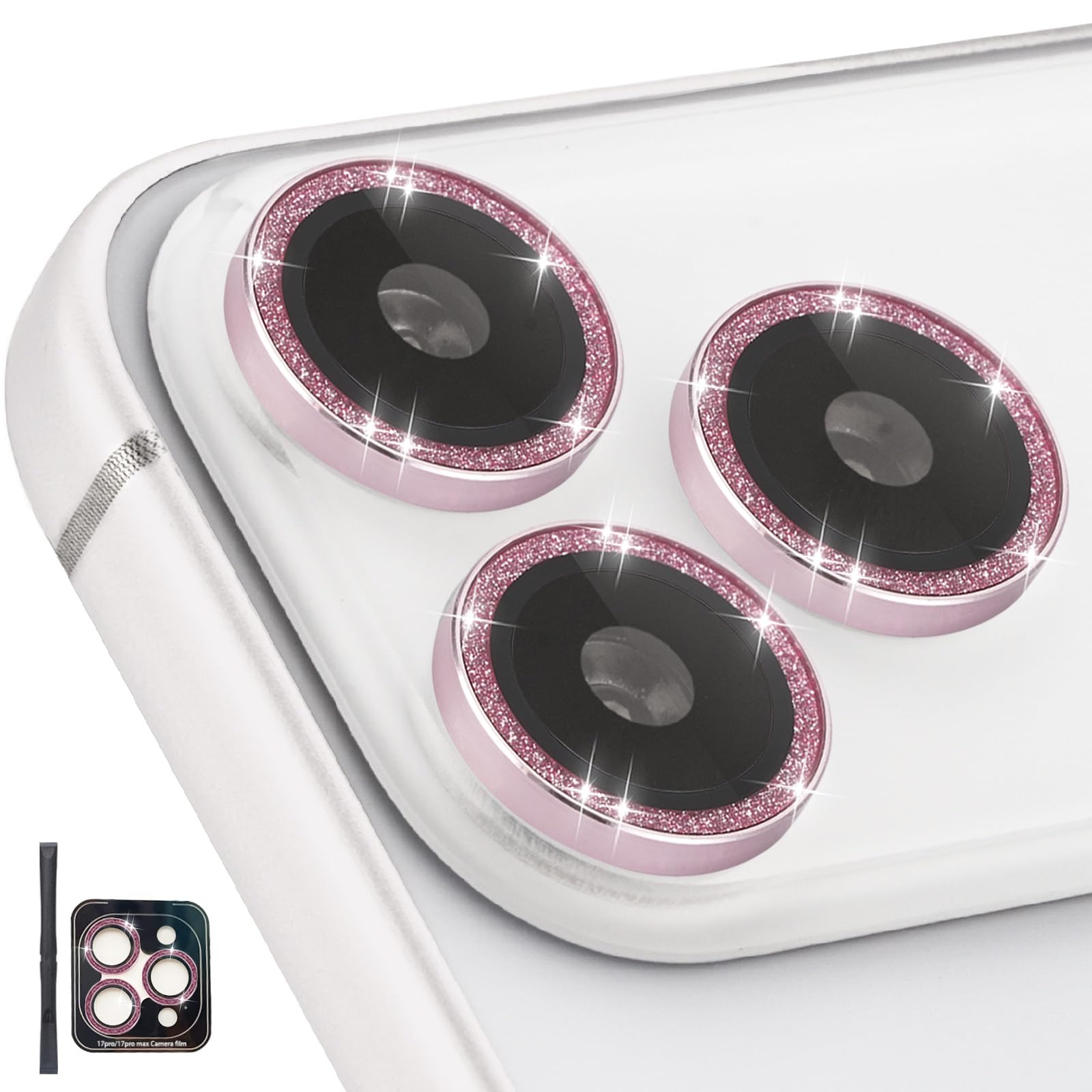 Zevytop Camera Lens Protector for iPhone 17 Pro/17 Pro Max, Individual Tempered Glass Camera Protector with Installation Tray Fit for iPhone 17 Pro/17 Pro Max Glitter Pink