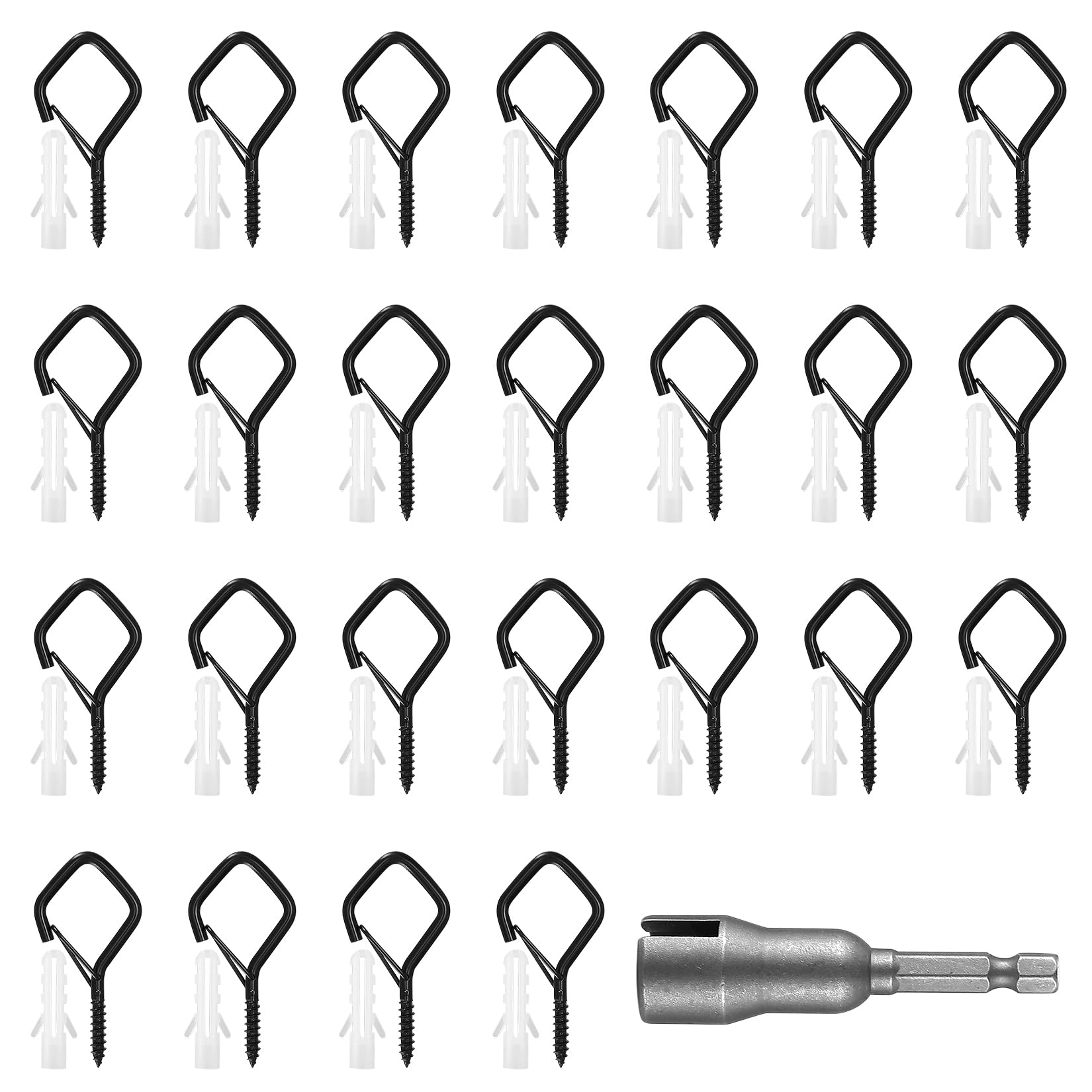 SZSLMY 25 Pcs Screw Hooks for Outdoor Screw in Hooks, Cup Hook Eye Hook with Safety Buckle Design for Hanging Plants Fairy Lights Christmas Lights Bird Feeder, on Wall Ceiling Hook - Rhombus