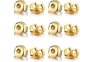 Formulen 14K Gold Plated Silver Earring Backs Replacements - Hypoallergenic Earring Backs for Studs, Secure Ear Locking for Stud Earrings Ear Nut for Posts, 12Pcs/6 Pair
