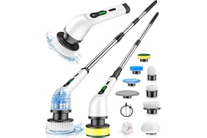 LXLU Electric Spin Scrubber, Cordless Cleaning Brush, Shower Scrubber with 8 Brush Heads 2H Power Dual Speed, Adjustable Extension Handle, IPX7 Waterproof for Tub Tile Car Floor Polishers, PA-25.