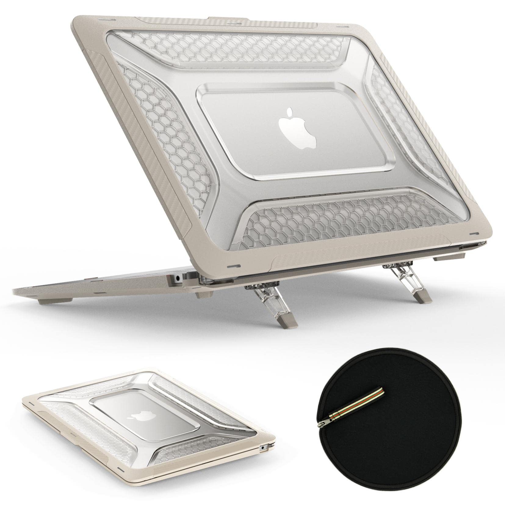 Photo 1 of SEYMAC stock Case for MacBook Pro 13 inch (2022-2018)[A2338 M2/M1/A2289/A2251/A2159/A1989], Shock-Absorbing Protection with Folding Stand &Mouse Pad/Bag Case for MacBook Pro 13'' (Beige)