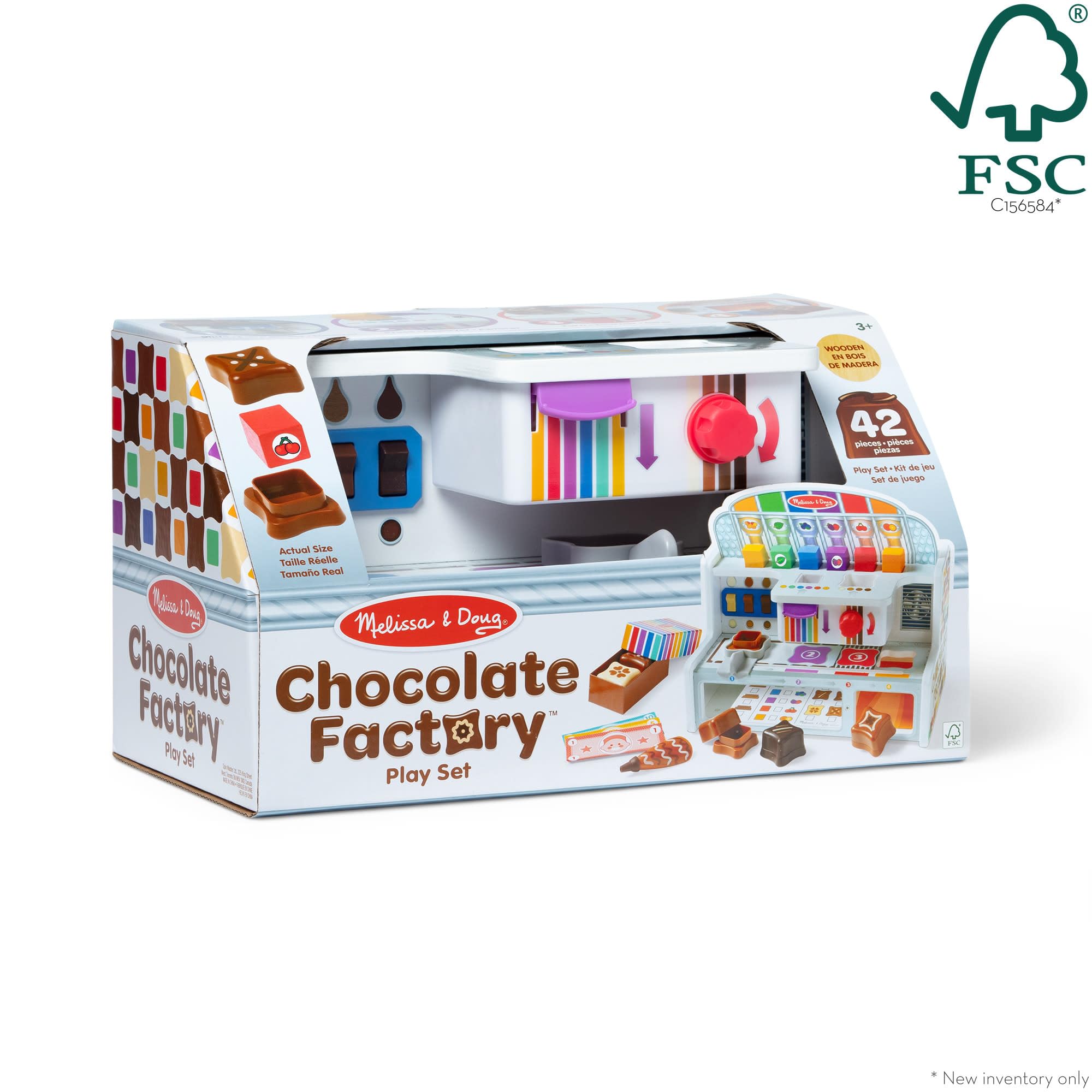 Melissa & Doug Wooden Chocolate Factory Pretend Play Set, Play Food Candy Maker for Boys and Girls - FSC-Certified