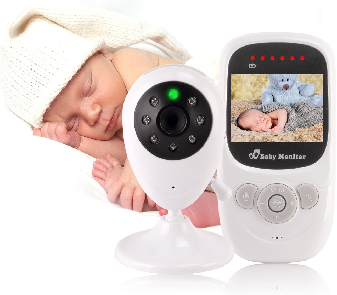 EtekStorm Newest Version Video Baby Monitor (2018 New Type) with 2.4''LCD Display,Digital Camera,Night Vision,Temperature Monitoring,Two Way Talk,Lullabies,Capacity Battery and Long Range.