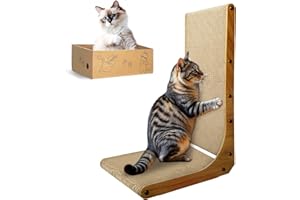 AGYM Cat Scratcher, 26 inch L Shape Cat Scratching Pad for Indoor Cats, Durable Sustainable Cardboard Scratcher with Box, Recyclable Vertical Cat Scratch Pad to Protect Furniture, Large