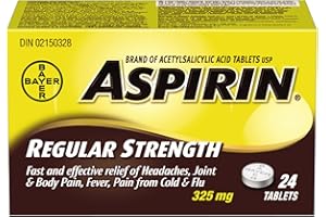 Aspirin Regular Strength, 325mg ASA, Fast and effective relief of Headaches, Joint and Body Pain, Fever, 24 Tablets