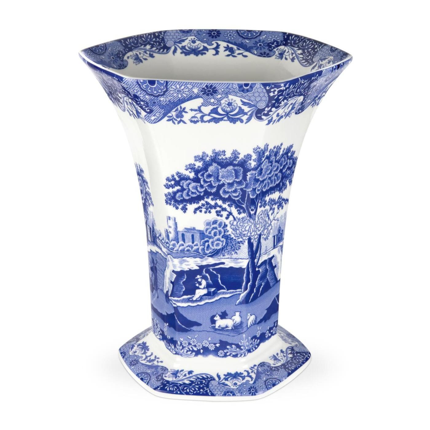 Portmeirion Blue Italian Hexagona Vase, Blue/White
