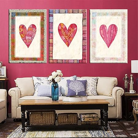 No Frame Pink Love Heart Print Sobre Lienzo Pintura De Pared Decoración