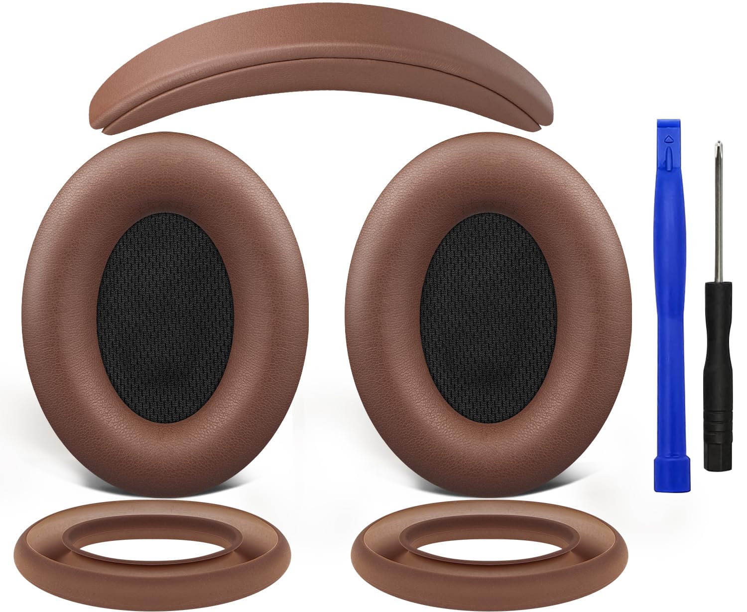 SOULWIT Ear Pads Cushions + Headband + Silicone Earpads Cover Protector, Replacement Kit for Bose QuietComfort 15(QC15)/QuietComfort 2(QC 2) Over-Ear Headphones - Coffee — image 1