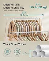 SONGMICS Double Clothes Rail on Wheels 83-120 cm Extendable 80 kg HSR133W01 view 4