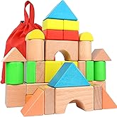 Migargle Large Wooden Building Blocks Set - Educational Preschool Learning Toys with Carrying Bag, Toddler Blocks Toys for 3+ Year Old Boy and Girl Gifts