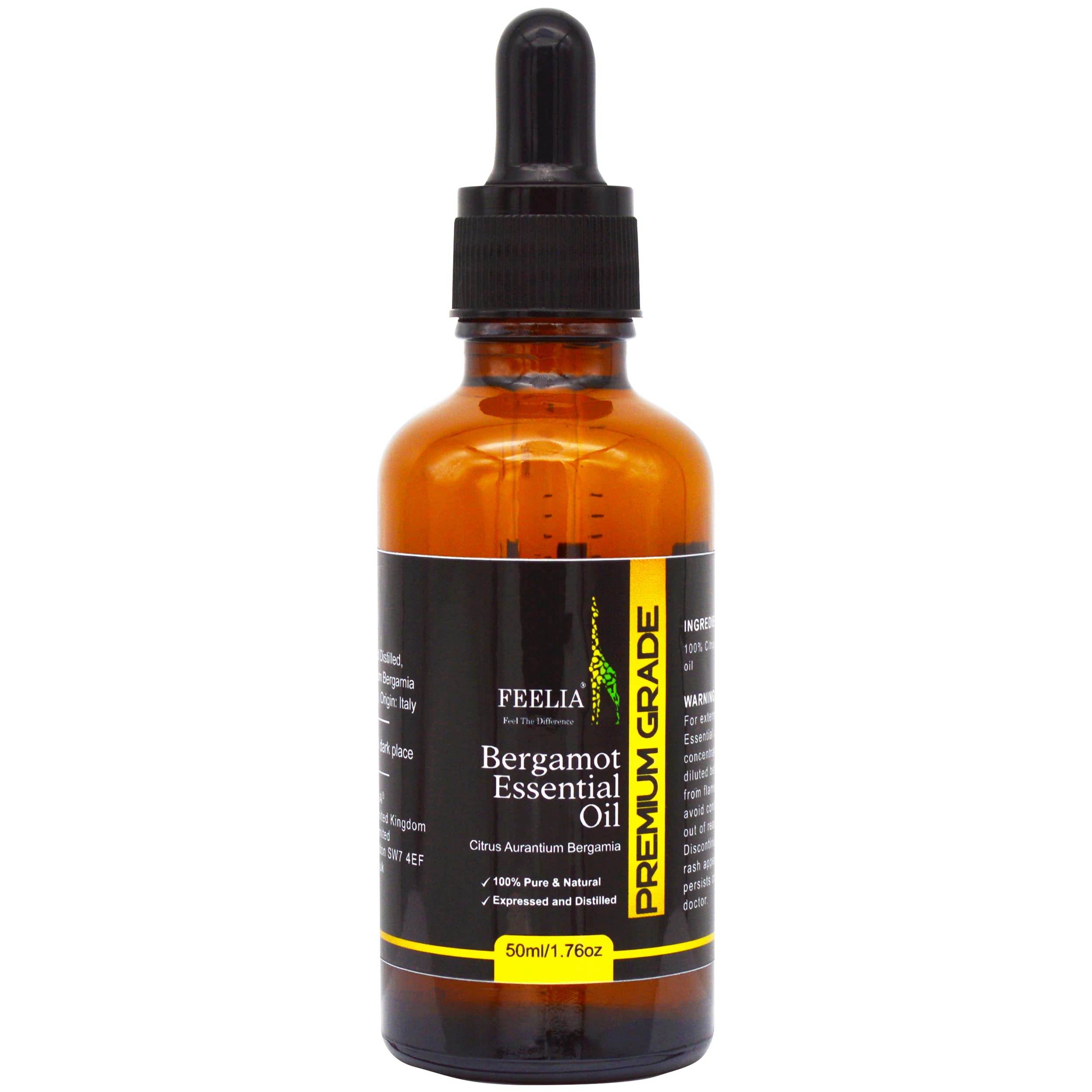 Feelia - Essential Oils - 100% Pure & Natural, Premium Grade, Steam Distilled & Undiluted, Great for Aromatherapy & Relaxation (50ml, Bergamot)