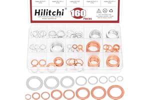 Hilitchi 160Pcs 16 Sizes Oil Drain Plug Gasket Assortment, M6 M8 M10 M12 M14 M16 M18 M20 Oil Crush Washers Sealing Washers Al