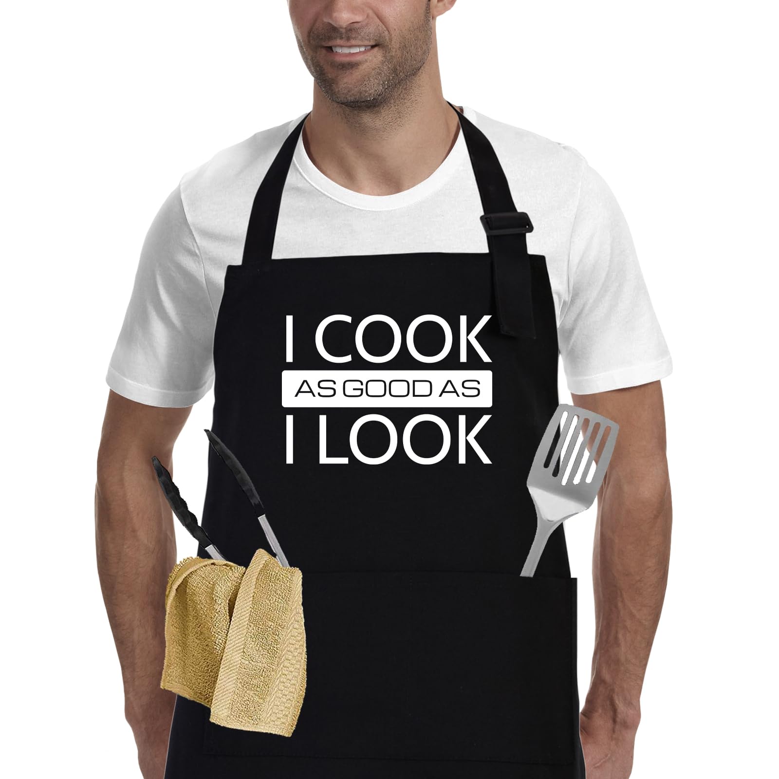 Cotton Aprons for Women Men, Funny Kitchen Cooking Aprons with 2 Pockets, Christmas Gifts for Women Men Dad Mum Wife Husband Girlfriend and Boyfriend