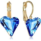 Trendy Austrian Crystal Heart Drop Leverback Earrings for Women 14K Rose Gold Plated Hypoallergenic Jewelry Gifts