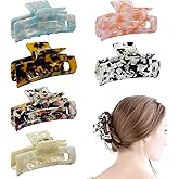 A AIKOOL 6 Pcs Medium Hair Claw Clips - 3.3 Inch Tortoise Acetate Barrettes Rectangle Claw Clips for Thick and Thin Hair, Cute Assorted Colors, Stylish Claw Clip for Women Teen Girls