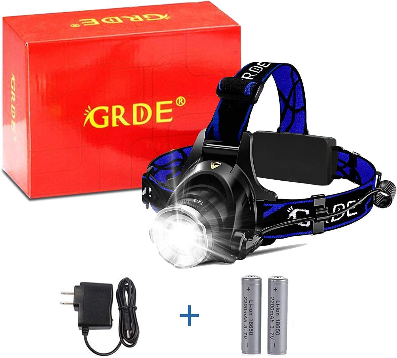 Headlamp, Super Bright LED Headlamps 18650 USB Rechargeable IPX4 Waterproof Flashlight with Zoomable Work Light, Hard Hat Light for Camping, Hiking, Outdoors : Sports & Outdoors