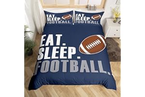 Feelyou Rugby Comforter Cover Set American Football Sports Bedding Set for Boys Girls Women Men Blue Eat Sleep Football Bedding Duvet Cover Set Ball Games Room Decor Twin Size Bedspread Cover 2Pcs