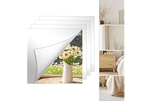 HBHGABIC Shatterproof Self-Adhesive Mirror Tiles & Full Length Wall Mirror - 4 Pack (10"x10") Frameless Acrylic Mirrors, Perf