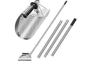 Axiqunel Sand Scoop Metal Detecting,Heavy Duty 304 Stainless Steel Metal Detecting Shovel for Metal Detector,Scoop Shovel with Long Steel Handle Pole Design, Detecting Scoop for Beach Treasure Hunting