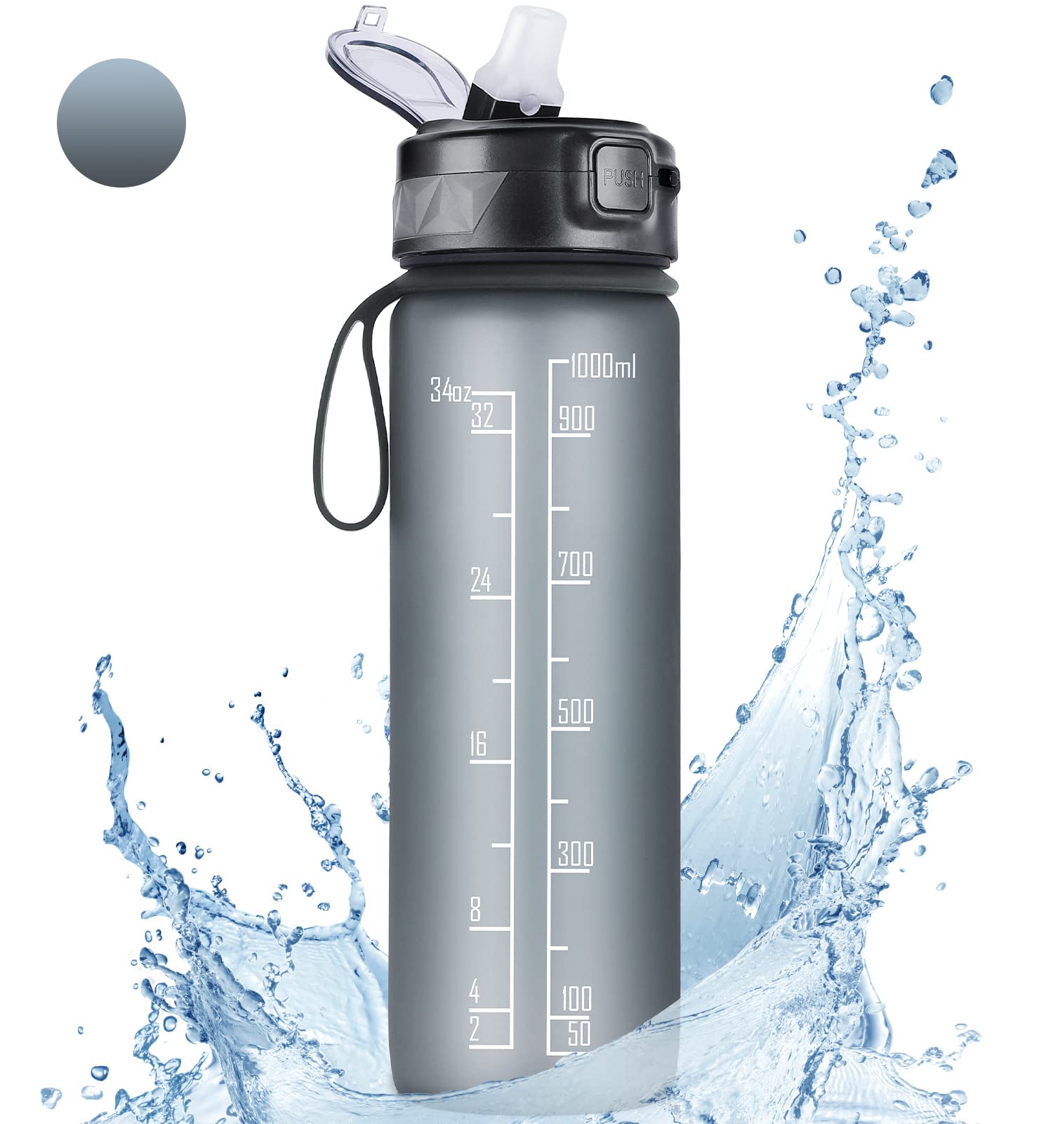 FULDENT Sports Water Bottle 1L, Leakproof Design Water Bottle with Time Marker, BPA Free Tritan Plastic Drinking Bottle for Teenager, Adult, Sports, Gym, Fitness, Cycling, School & Office — image 1