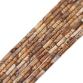 BEADIA Natural Brown Picture Jasper Tube Beads Cylinder 4x13mm 38cm/Strand Stone Beads for Jewelry Making