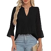 AIMCOO Blouses for Women Dressy Casual 3/4 Sleeve Tops for Women Swiss Dot Double Layered Chiffon Work Tunic Shirts