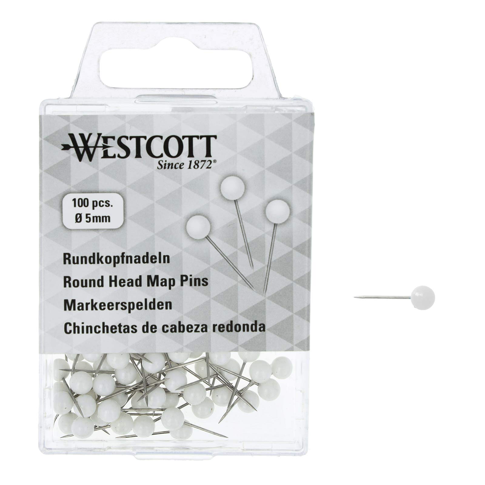 Westcott E-10501 00 Round Head Needles Pack of 100 5 mm Diameter 16 mm Long White
