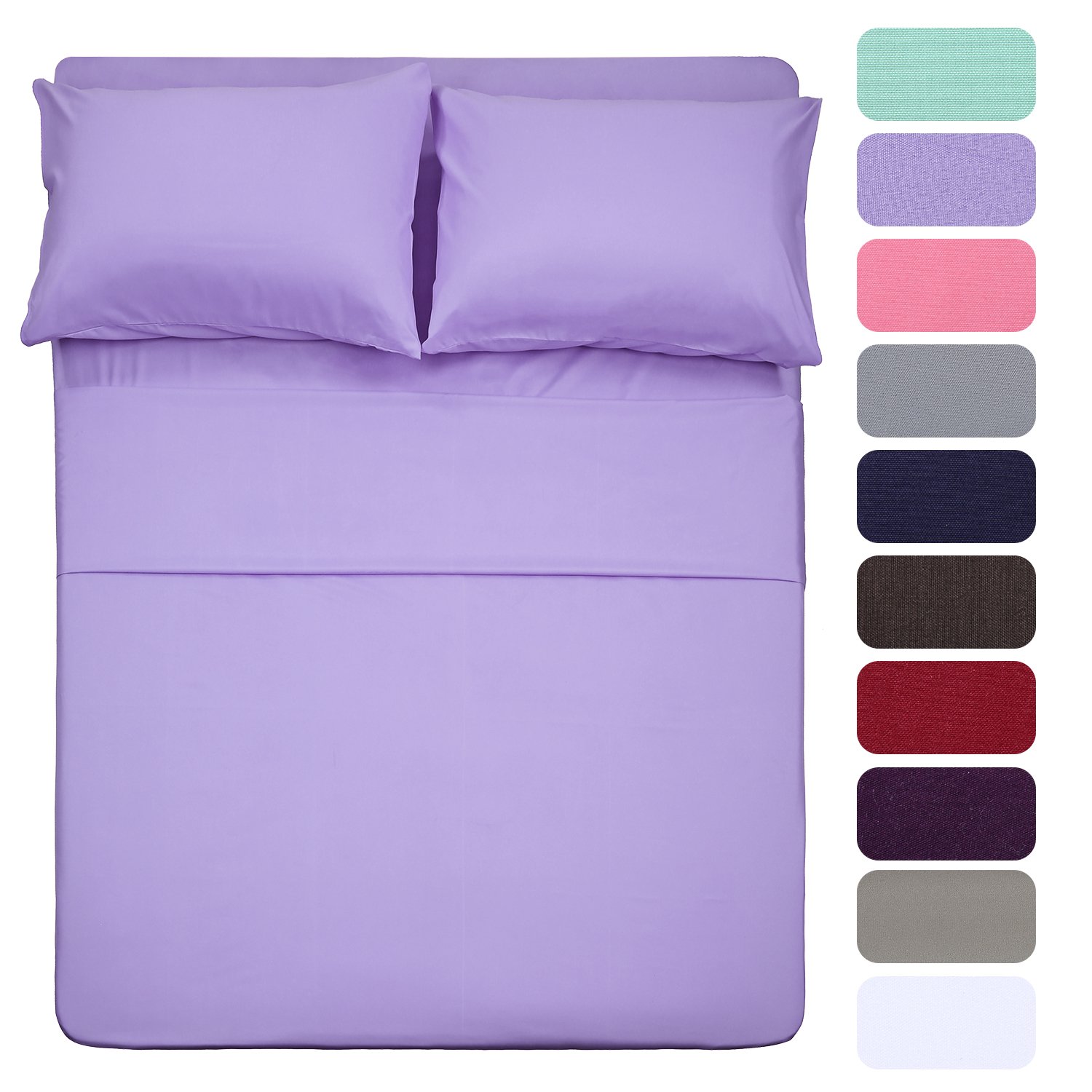 Photo 1 of 4 Piece Bed Sheet Set (Queen,Lavender) 1 Flat Sheet,1 Fitted Sheet and 2 Pillow Cases,Brushed Microfiber Luxury Bedding with Deep Pockets