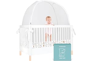 PRO BABY SAFETY Pop Up Crib Tent, Polyester Netting Cover to Keep Baby from Climbing Out, Prevent Falls and Mosquito Bites, Safety Net Canopy - Sturdy & Stylish Infant Crib Topper - Pets Design