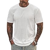 VOGSTART Mens Textured T-Shirts Terry Cloth Shirts Summer Stretch Casual Short Sleeve Tee Shirts (S-XXL)