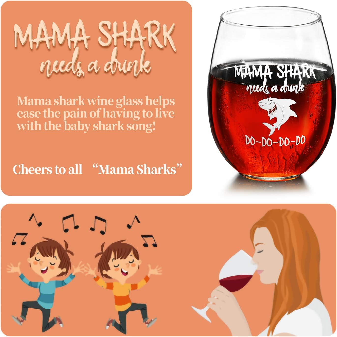 mama shark needs a drink wine glass